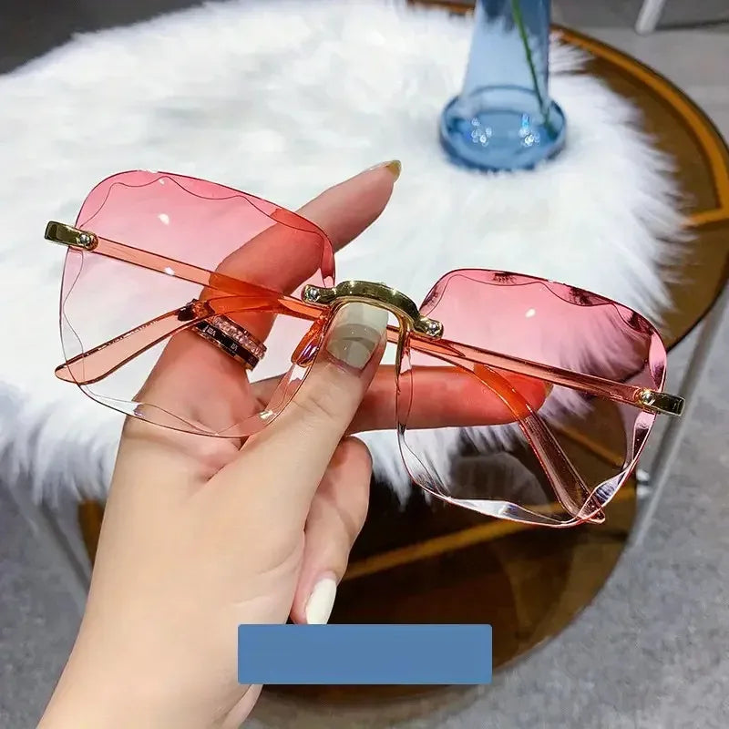 Square Rimless Sunglasses Women Luxury Brand Designer Summer Glasses Fashion Sun glasses For Men UV400 Shades Oculos