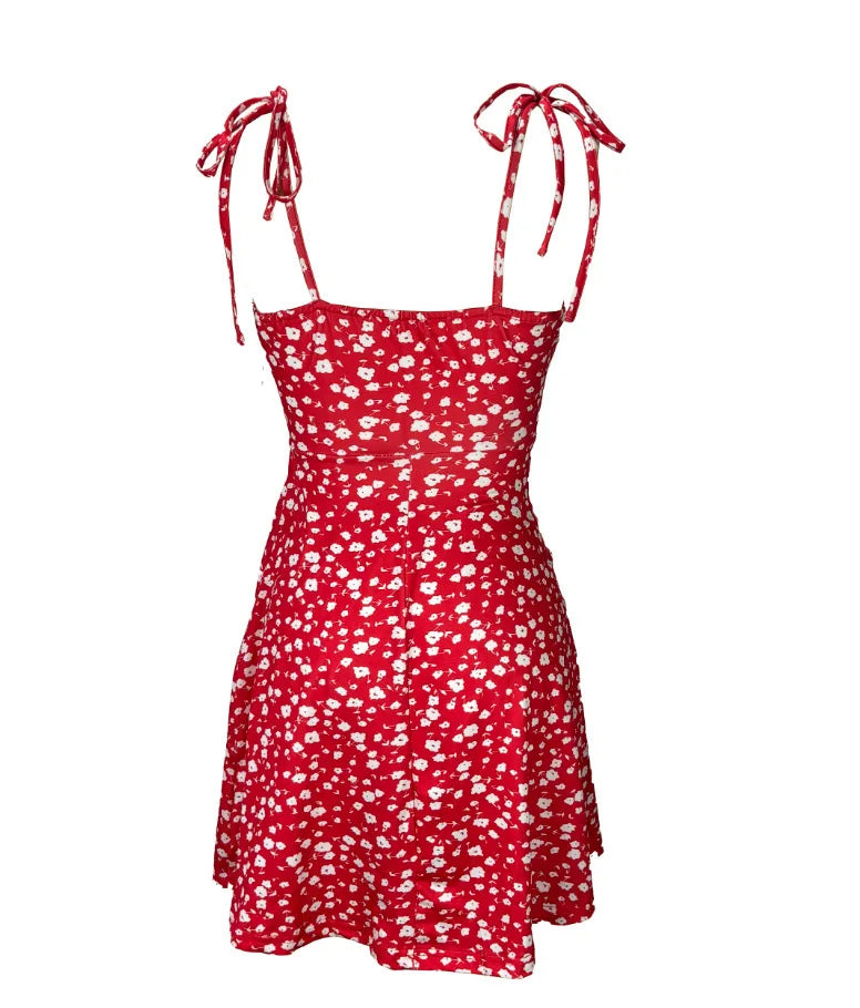 Women Sleeveless Cami Dress Floral Printed Tie Strap Square Neck Ruched Flowy Short Dress for Beach Vacation