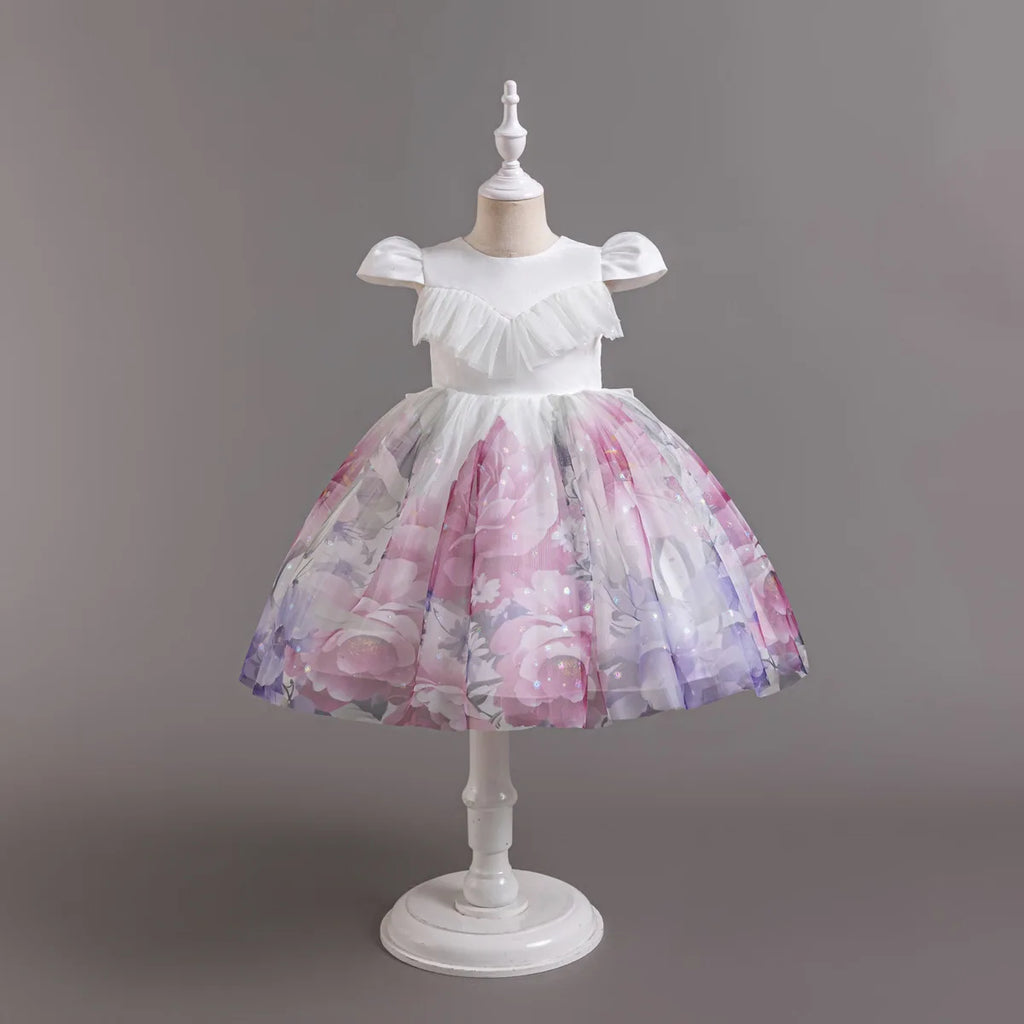 HETISO Gradient Floral Princess Dress for Girls Ruffle Lace Elegant Kid's Party Gown Festa Junina Style Ages 4-10 Years
