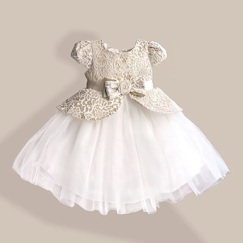 HETISO Lace Flower Girl Dress TUTU style Silk Belt Princess Kids Dresses 3 colors leopard Girls Party Dress for 1-6T