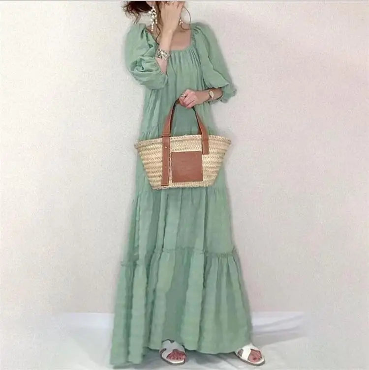 Fairy Tale Slimming Long Skirt Dress Super Fairy Big Swing Skirt Women's Fashion Summer City Walk High Collar Long Sleeve Dress