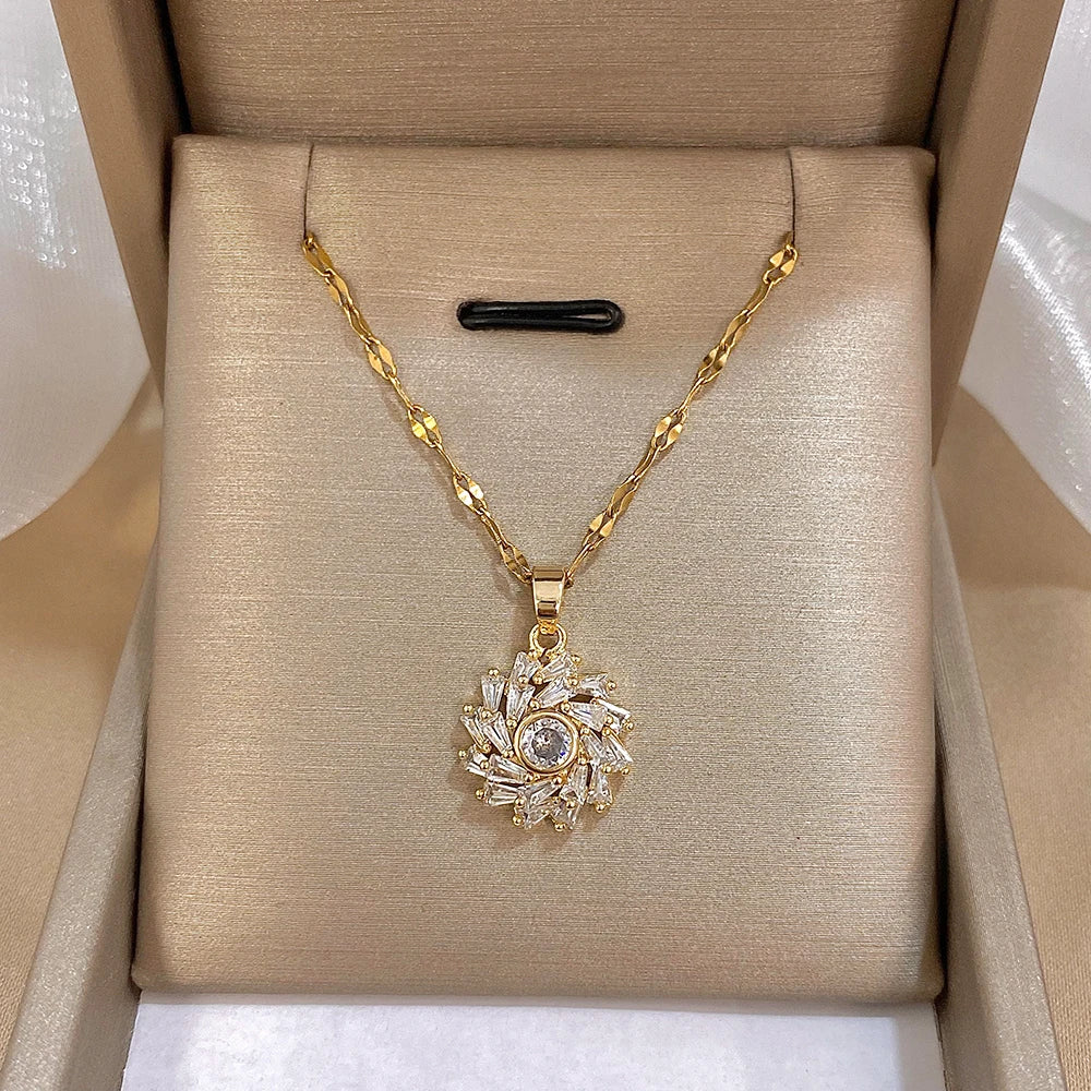Zircon Pearl Waterdrop Necklace Elegant Gold Plated Copper Pendant On Stainless Steel Chain Gift For Women