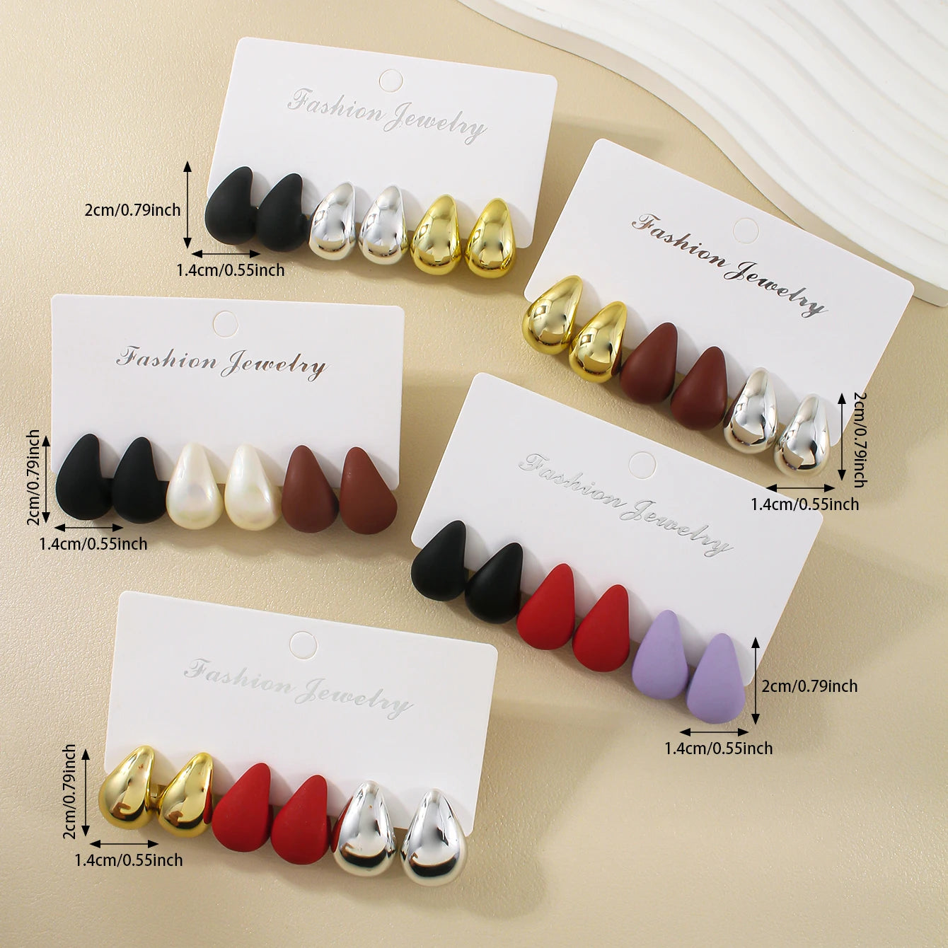 Minimalist Thick Water Drop Earrings Fashion Smooth Matte Surface CCB Stud Earrings Women's Daily Versatile Date Party Jewelry