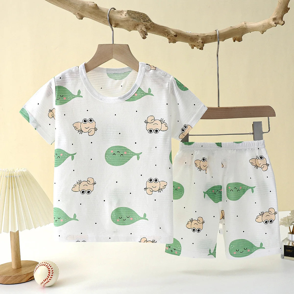 Wistful Smile Children's Cotton Pajama Set - Short Sleeve Cartoon