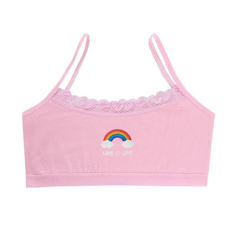 1/3PCS Teenage Girls Rainbow Printed Small Training Bras Cute Kids Sport Vest Tube Tops Student Children Brassiere Underwear
