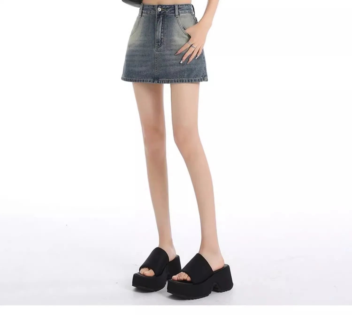 Retro American Washed Slim Fit Denim  Skirt Women Summer Hot Girl High Waist Bodycon Anti Exposure a Line Half Body Skirt