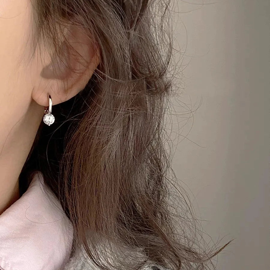 Korean Fashion Sparkling Zircon Ear Buckle Earrings For Women'S Classic Elegant Rhinestone Earrings Office Wedding Jewelry