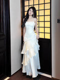 Elegant Women French Spaghetti Strap New Long Dresses Female Slim Chic Party Prom Robe Fashion One Piece Clothing Spring Summer