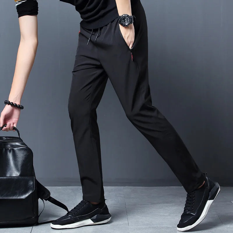Summer Men'S Ice Silk Quick Drying Casual Pants Slim Fit Korean Version Ice Silk Pants Sports Pants Straight Tube Quick Drying P
