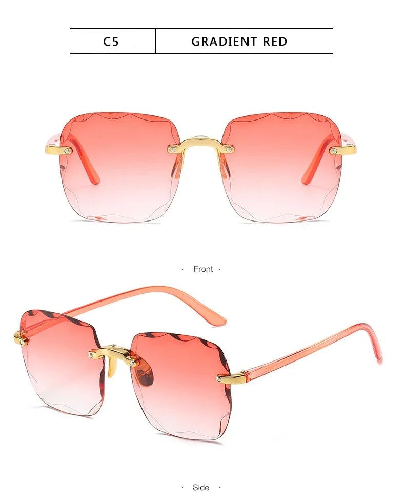 Square Rimless Sunglasses Women Luxury Brand Designer Summer Glasses Fashion Sun glasses For Men UV400 Shades Oculos