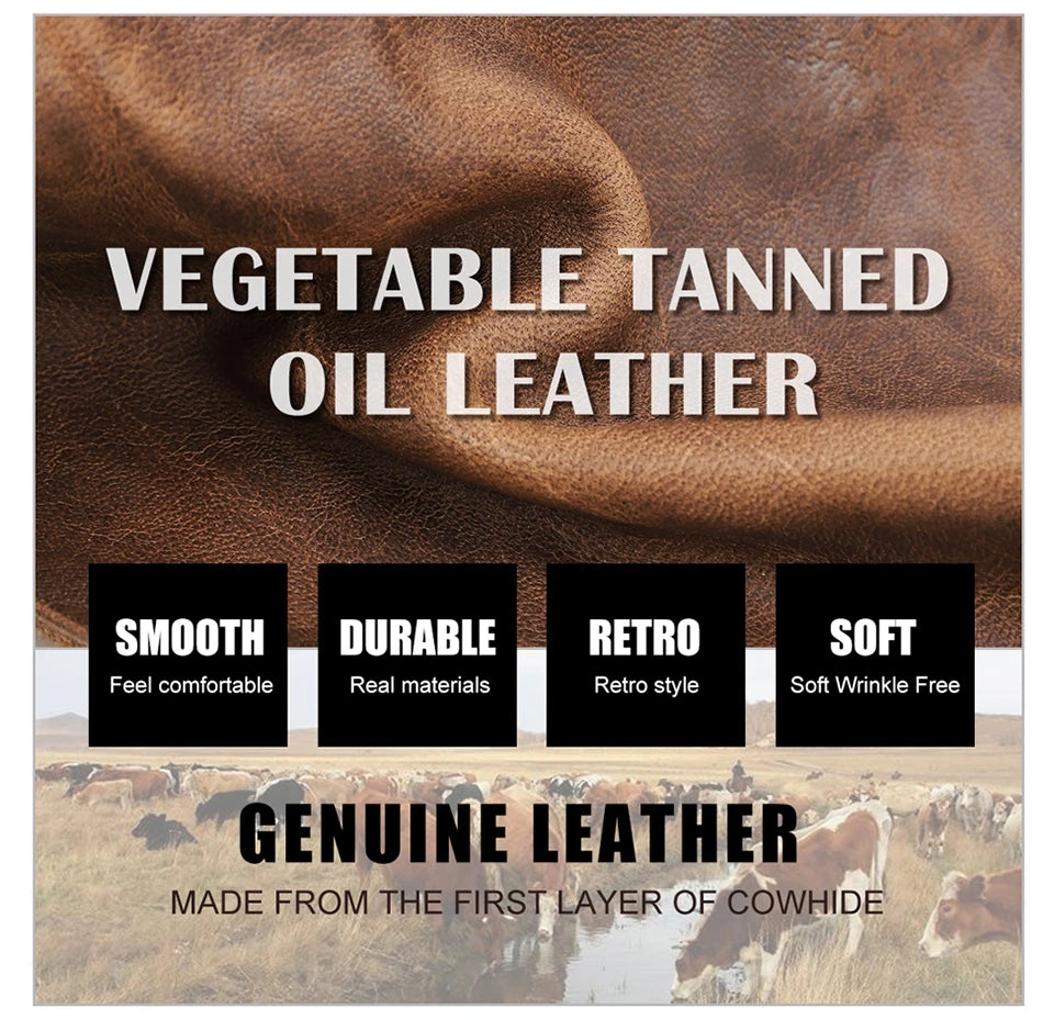 Contact’S Men’s Trifold Wallet - Genuine Crazy Horse Cowhide Leather
