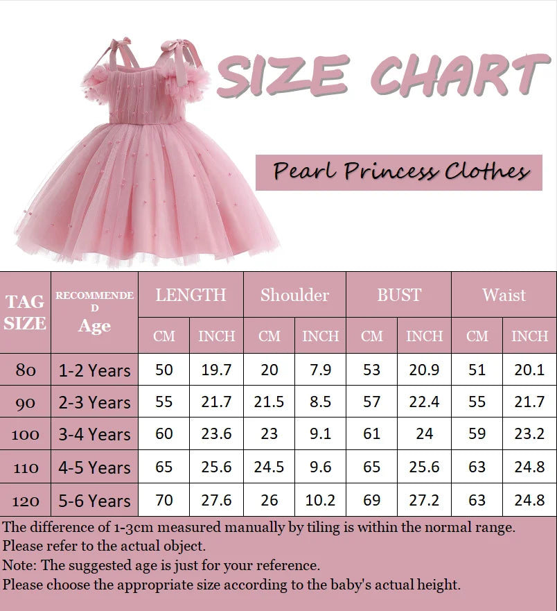 Flower Girls Elegant Cute Bow Pearls Tulle Princess Dress For Toddler Kids Formal Birthday Party Wedding Prom Pageant Puffy Gown