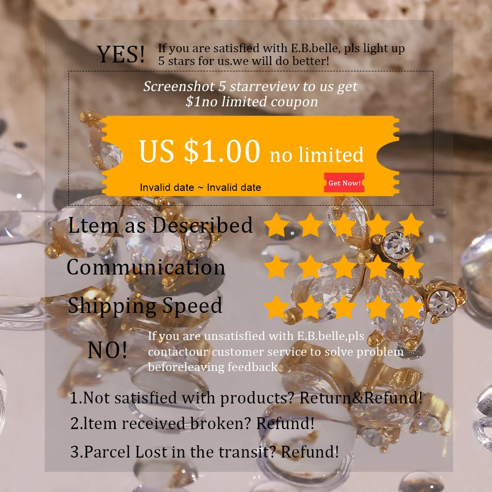 E.B.belle Colorful Rhinestone Cross Pendant Necklace Snake Chain Waterproof Stainless Steel Fashion Jewelry For Women Girls