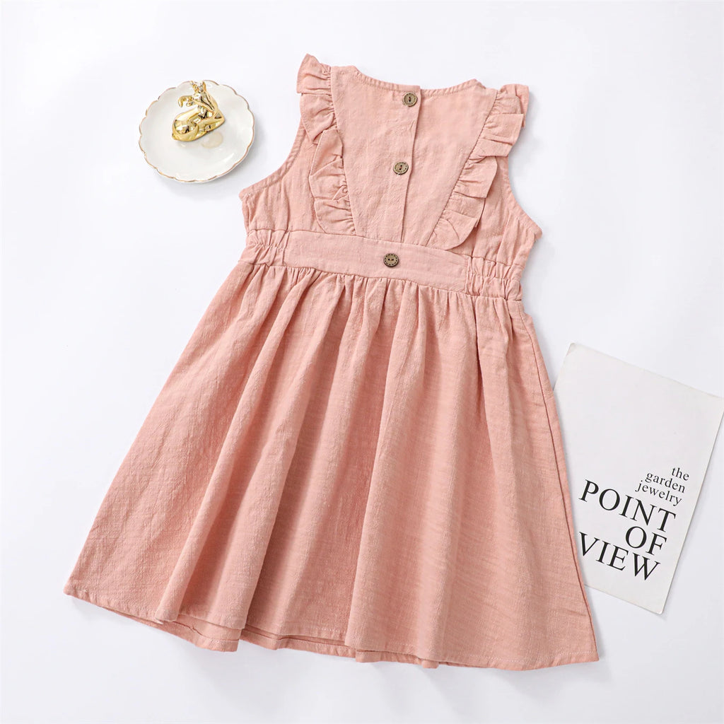 Children's Flying Sleeve Cotton Dress Girls' Skirt Summer Clothing Solid Color Short Ins