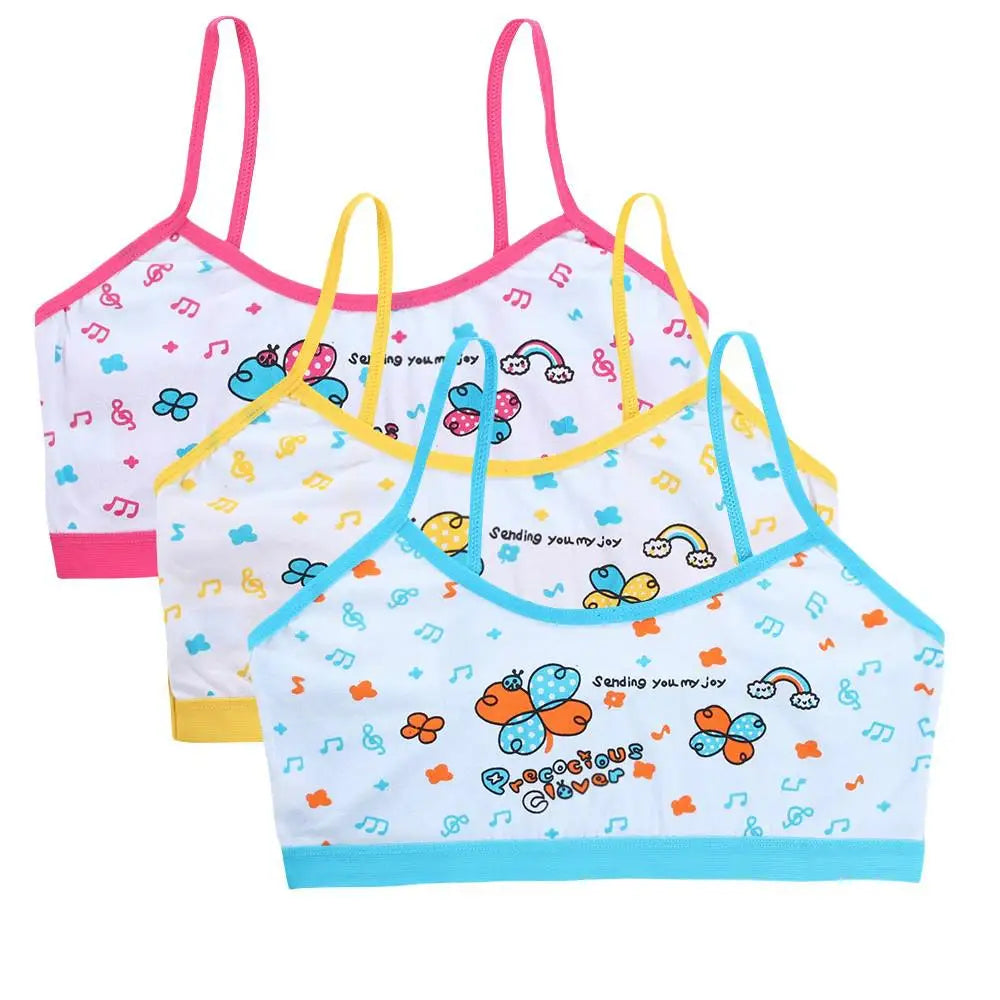 3pcs Teenage Girls Training Bras Cotton Floral Camisole Undershirts