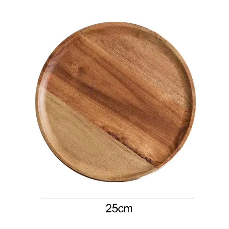 Acacia Wood Round Serving Plate - 15/20/25cm Wooden Tray