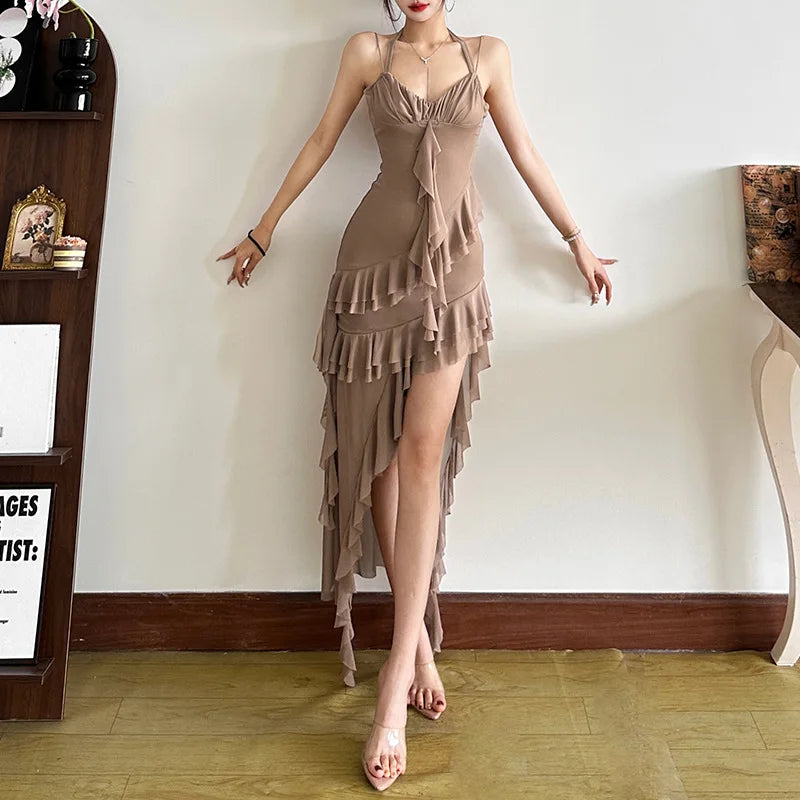 Fashionable Strapless Slim Fit Long Dress Sexy Trendy Girl High Waist Irregular Design Knitted Pure Color Spring New Arrival