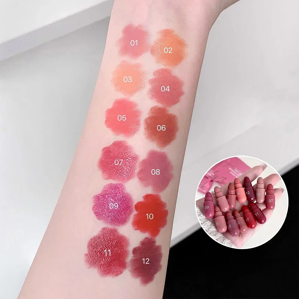 Matte Lipstick Capsule Set 12 Colors Long Lasting Non Fading Perfect Women Gift for Festival Makeup Lip Balm