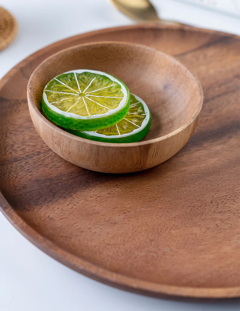 Wooden Dinner Plates Household Round Coffee Tray solid wood Tea saucer ins Japanese style dim sum For Food Snack Dishs