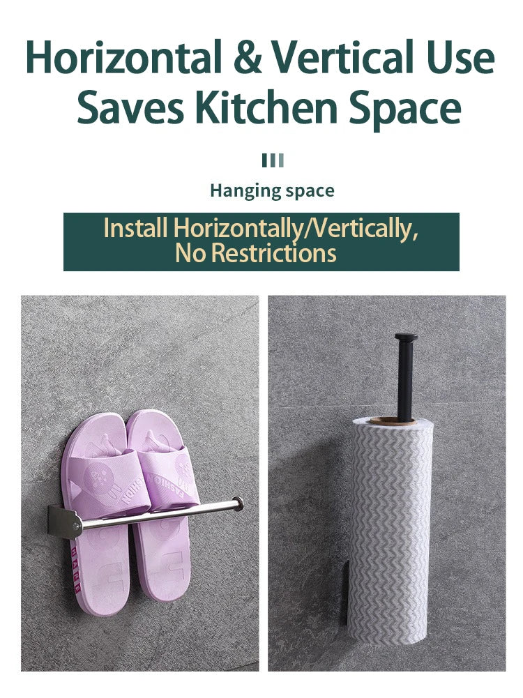 Toallero de cocina de acero inoxidable, soporte para papel de cocina, organizador debajo del fregadero, estante de almacenamiento alargado, accesorios para fregadero SNJ007