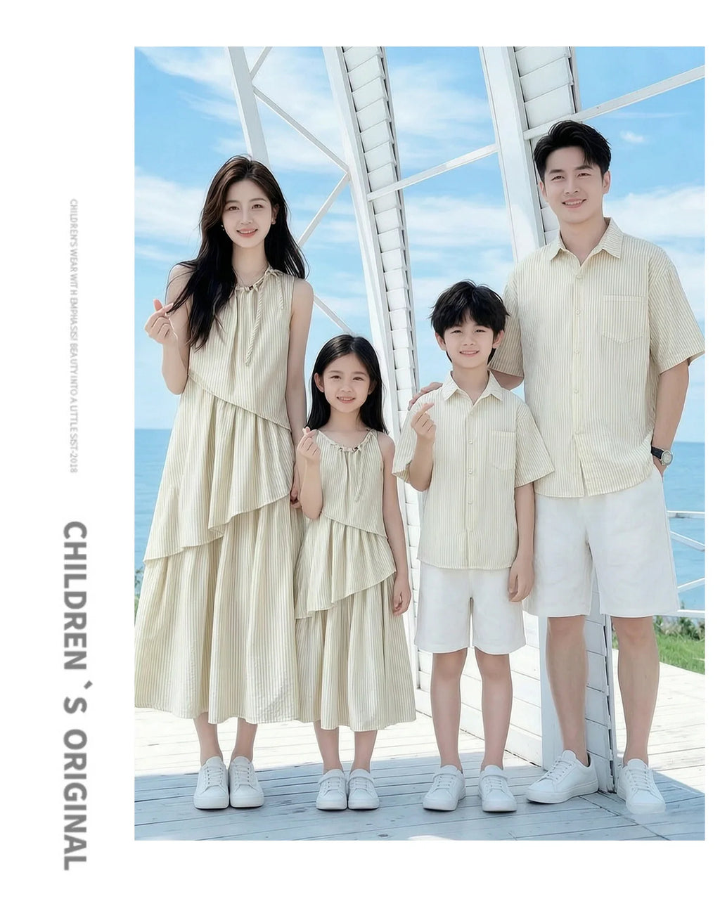 Mommy and Me Clothes Striped Print Family Matching Outfits Holiday Look Button Shirt Ruffles Dress Casual Clothing Set Beachwear