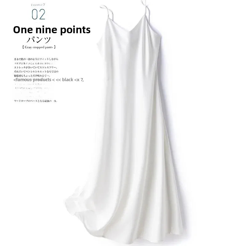 Silk Satin Wrap Dress Women's Base Fashion Spring Summer Beach Holiday Long Dress V-neck Sleeveless Empire Waist Ankle-length