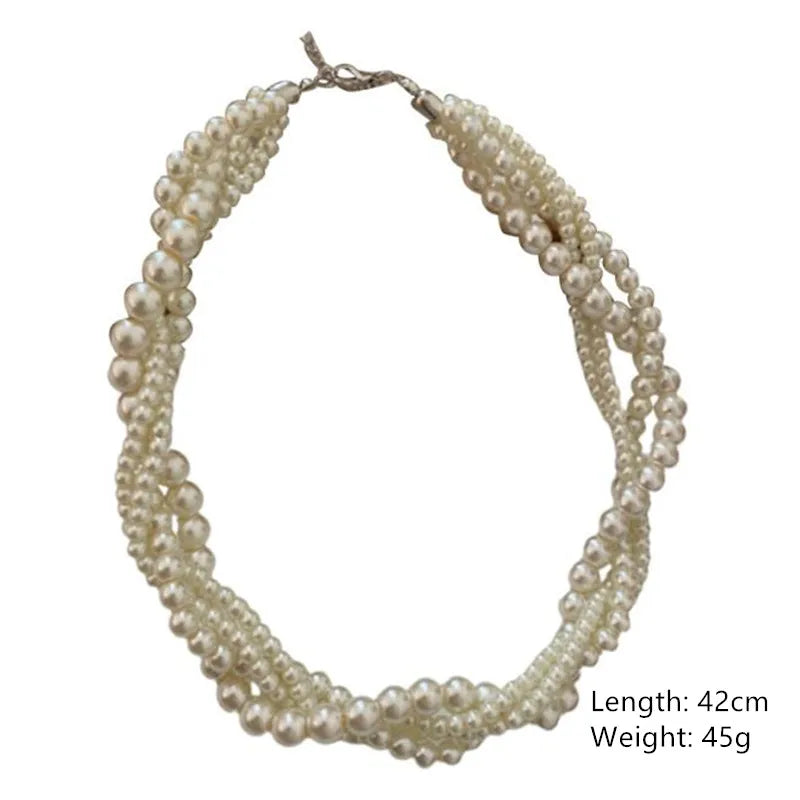 Fyuan Korean Style Twining Pearl Choker Necklaces For Women'S Geometric Necklaces Weddings Bride Jewelry Accessories