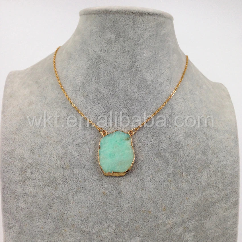 WT-N753 Wholesale 5PCS Chrysoprase Chain Necklace Jewelry Natural With Double Loops In 24k Gold Plated Friends Gift