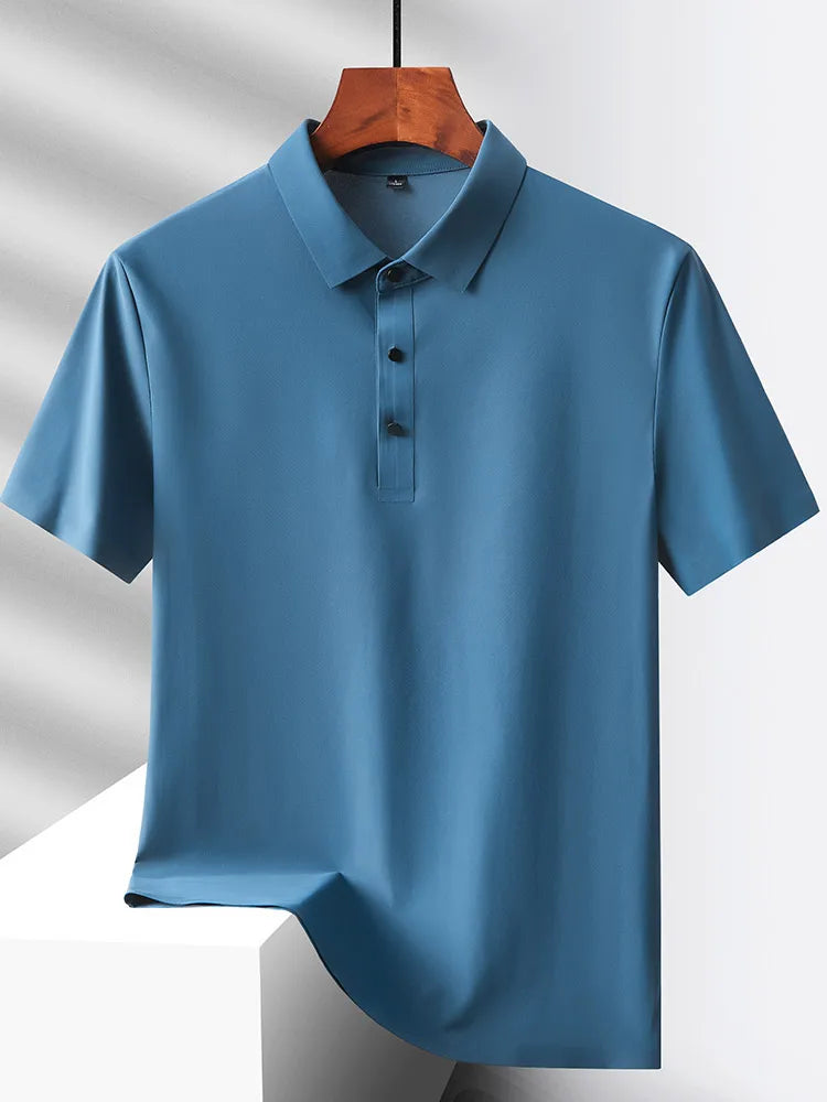 HeyMOMO Men's Ice Silk Polo Shirt - Short Sleeve Quick Dry Mesh Casual