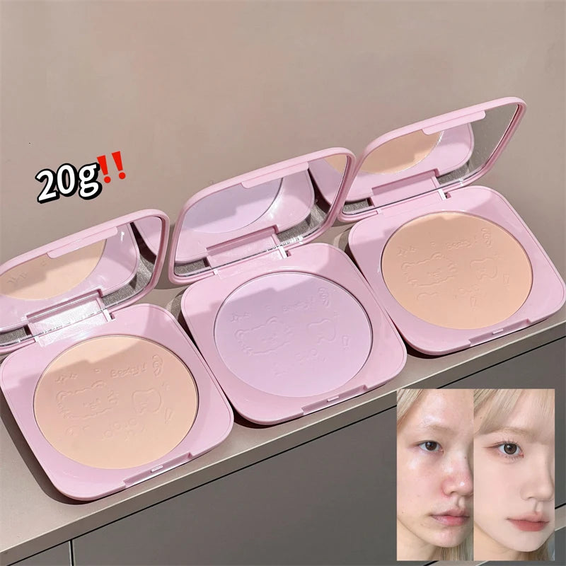 Large Capacity Matte Makeup Pressed Powder Waterproof Oil Control Concealer Full Coverage Brighten Skin Tone Setting Powder 20g