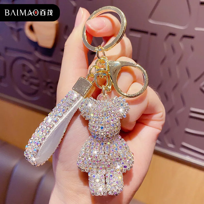 Rhinestone Bear Keychain Tassel Charm Sparkling Gift For Girls And Students Ideal Cute Accessory