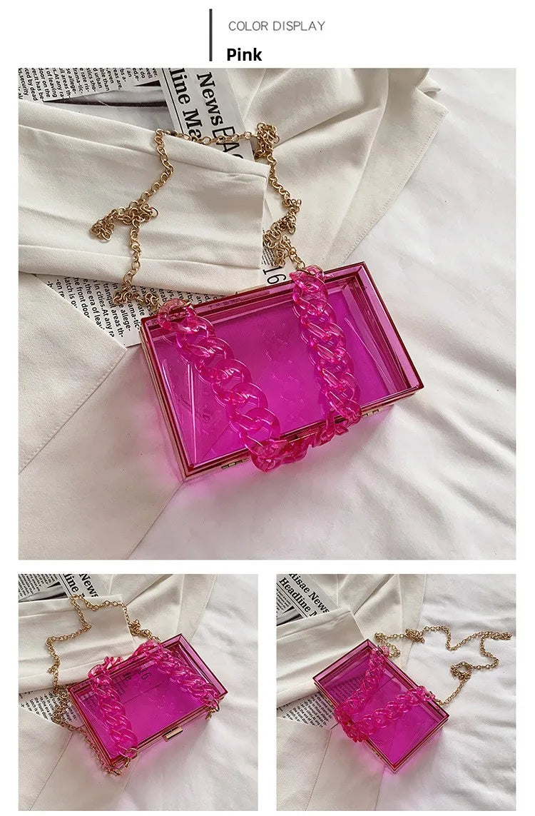 Fashionable Acrylic Handbag Women's Hot Sale Of The Season New Chain Box Bag Transparent Handbag Cross-Border Style Small Siz...