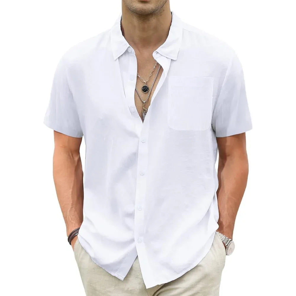 King Billion Men's Cotton Linen Casual Short Sleeve Beach Shirt