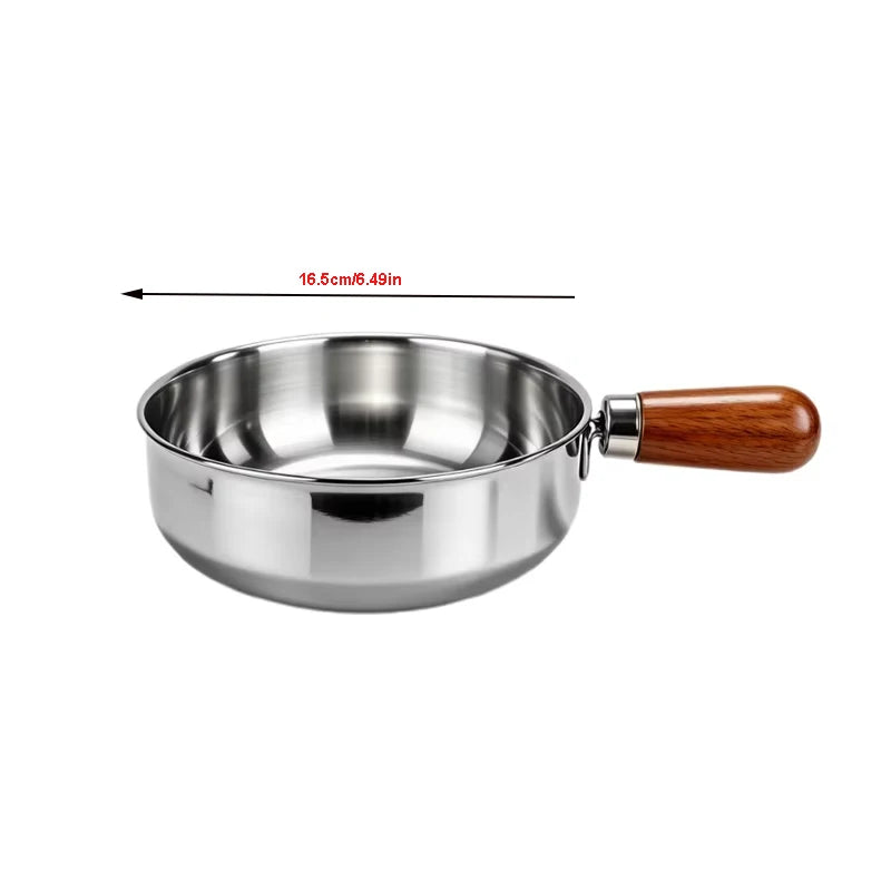 1pc Stainless Steel Pot with Heat-Resistant Wooden Handle - Induction Compatible, Non-Slip Base, Even Heat Distribution Milk Pot