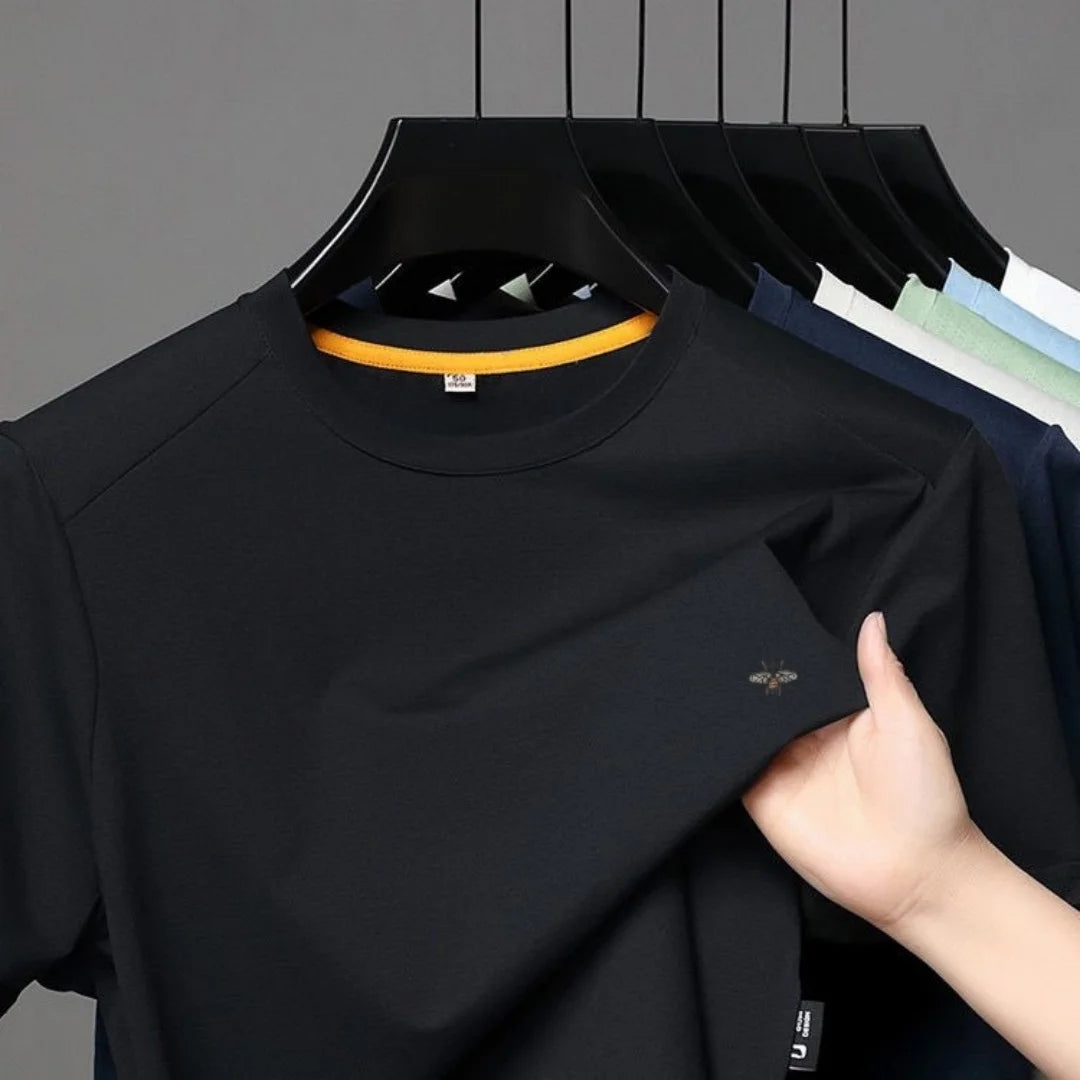 Men's O-Neck T-Shirt Cartoon Bee Embroidery Breathable Short-Sleeve