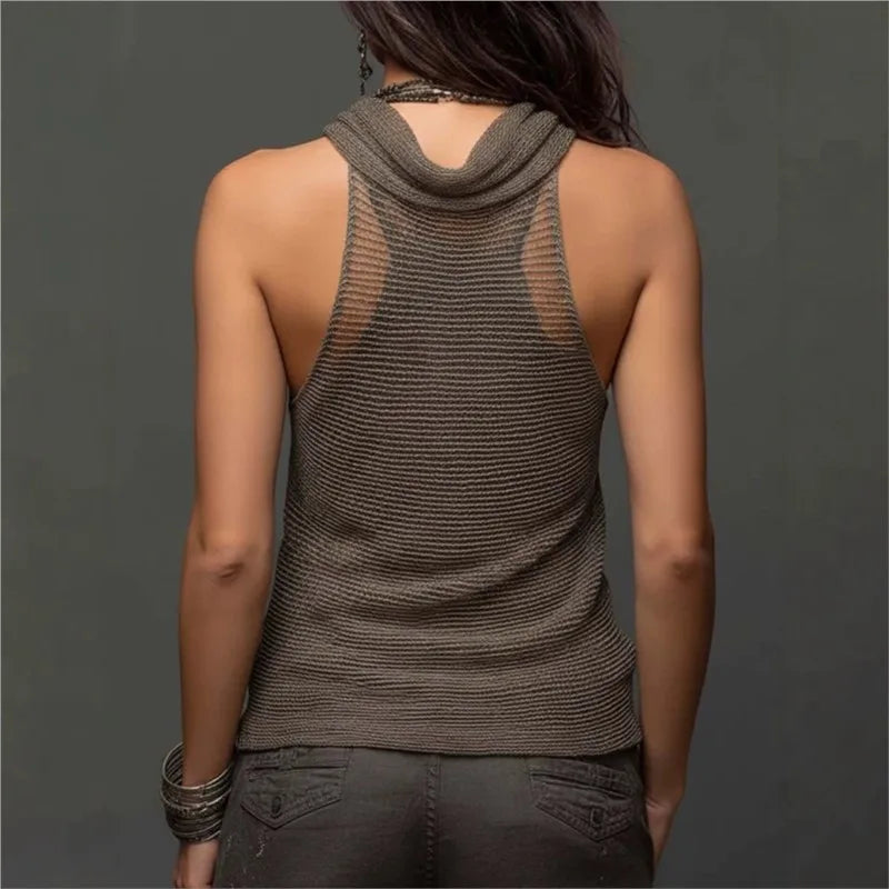 Sexy Hot Girl Vest+irregular Knitted Sweater Two-piece Set Female Summer Fashion V-neck Sleeveless T-shirt Lady Solid Streetwear