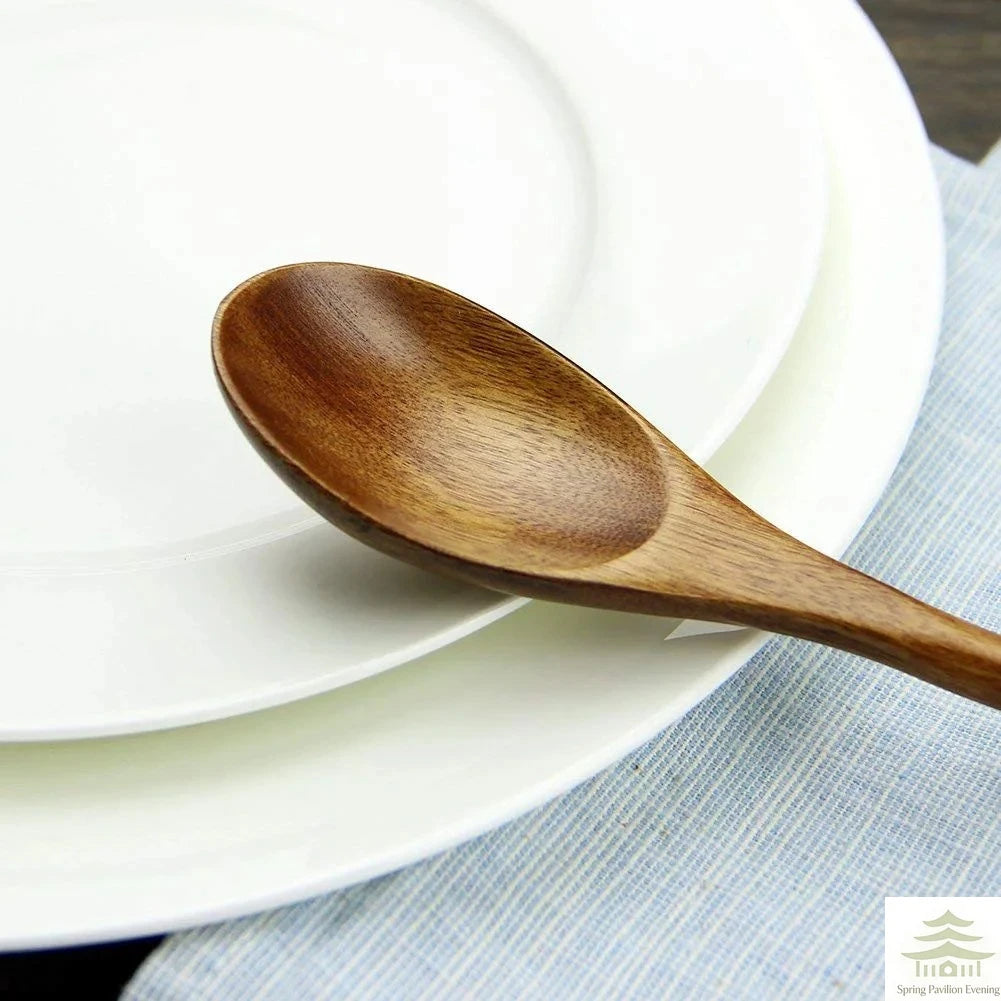 5 Pieces Wooden Spoon Soup Spoon and Fork Tableware Natural Ellipse Ladle Spoon Set Eco Friendly Products Spoons for Cooking