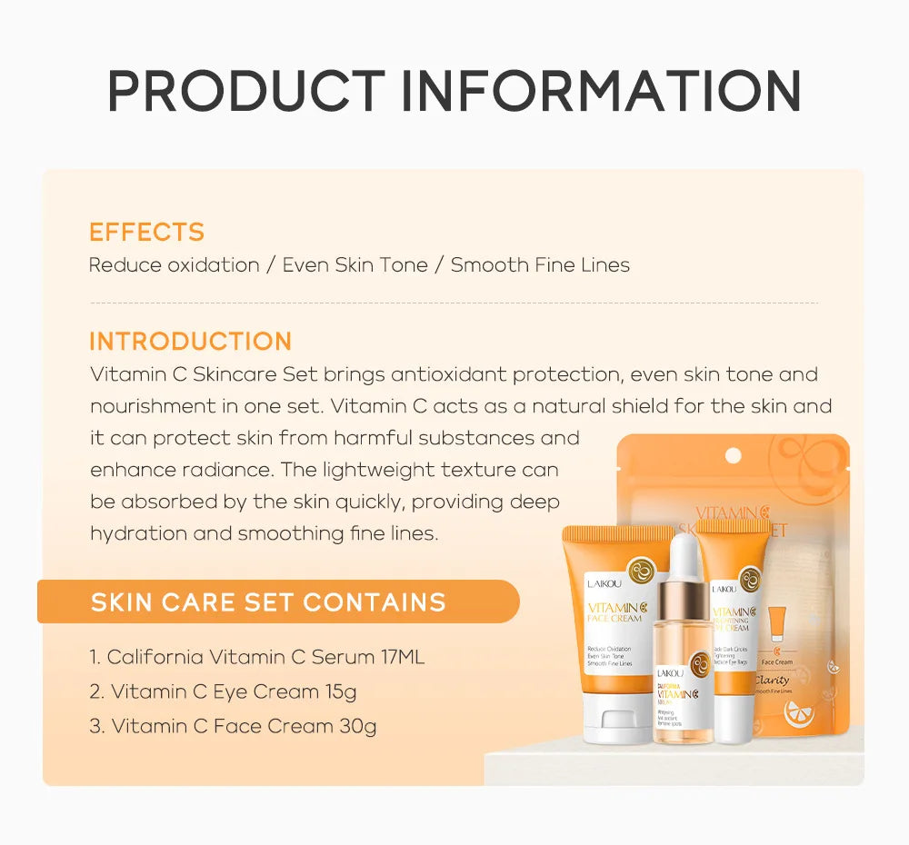LAIKOU Vitamin C Skin Care Set - 3-Piece Facial Care Kit
