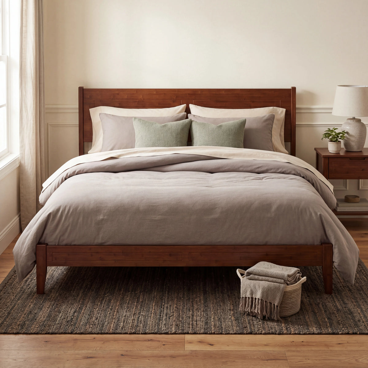 Premium Bamboo Bed Frame – 800LBS Capacity, No Box Spring, Quiet & Durable, Ideal for Couples, 1.6m & 2.0m Sizes Available