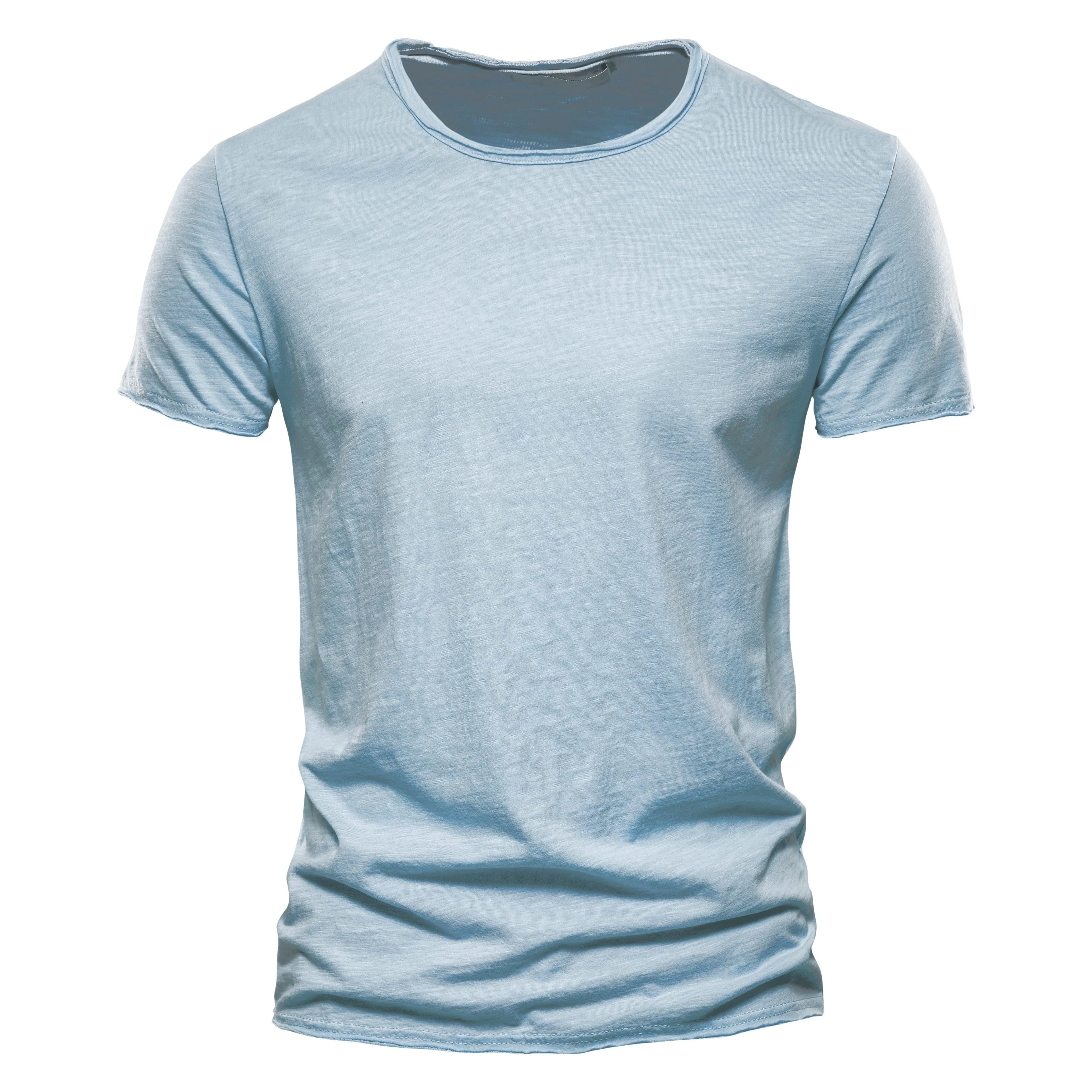 Aiopeson 100% Algodón Hombre Cuello V Camiseta Ajustada de Confort Premium Casual