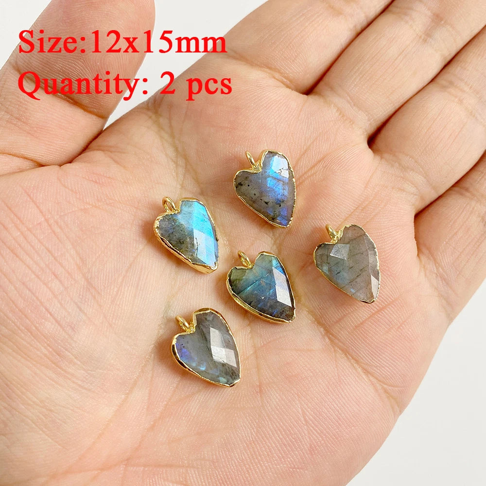 2PCS Natural Labradorite Stone Pendant - Irregular Jewelry Charm