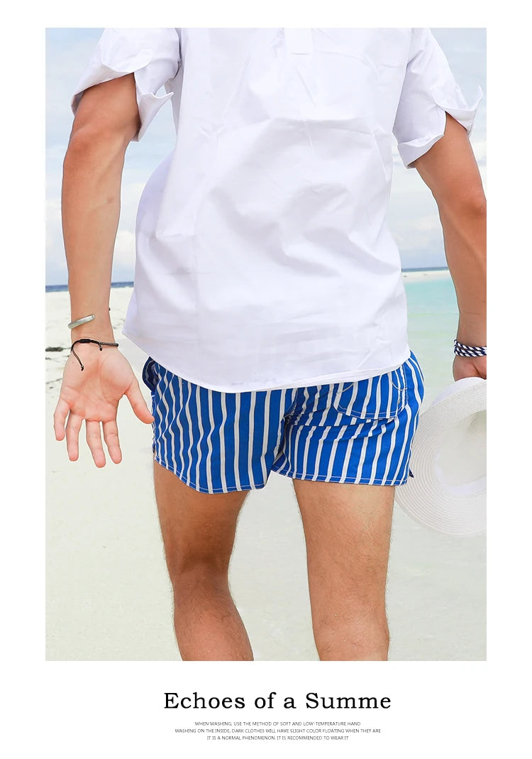 Men Clothing 2026 Beach Pants Men's Beach Vacation White Striped Shorts Hot Spring Swimming Trunks with Lining