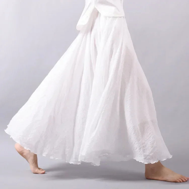 High Quality Cotton Linen Maxi Skirt Women Casual Elastic High Waist Pleated A-Line Beach Skirts Boho Saia Feminina Faldas Jupe