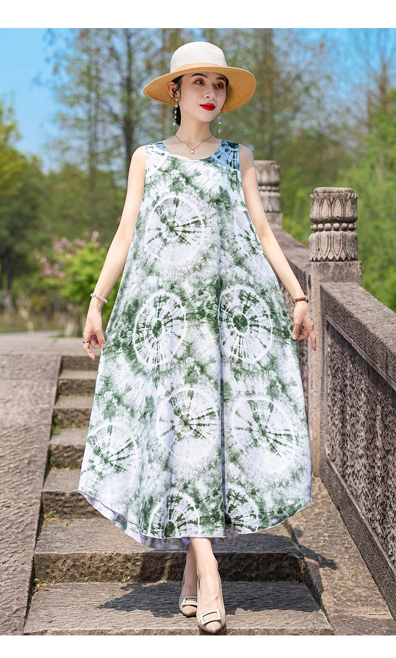 New Women Summer Dresses Vintage Dress FashionRobe Plus Size Sleeveless Femme Casual Print Dresses
