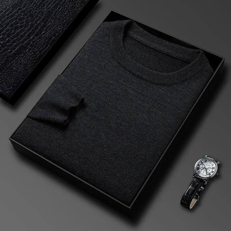 Mens Knit Sweater Round Neck Long Sleeve Diamond Pattern Versatile Top Premium Cozy Casual