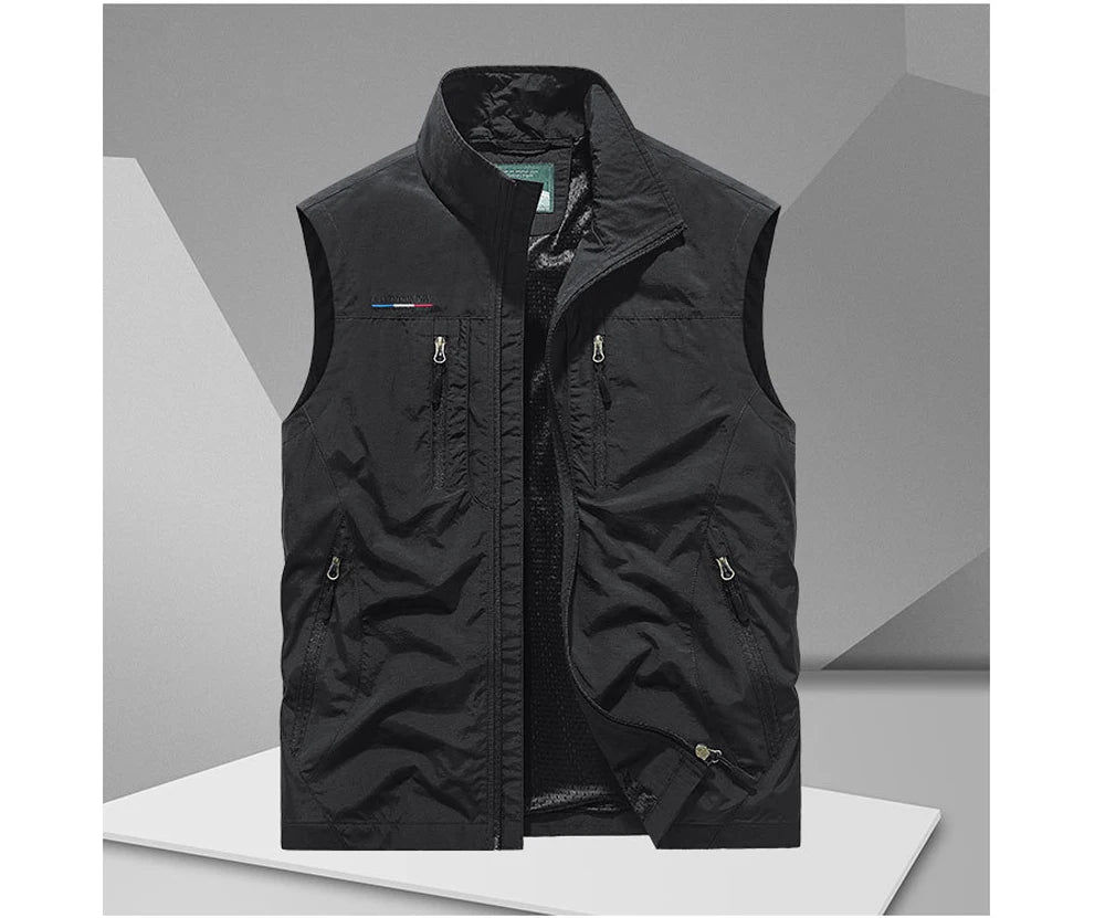DIMUSI Summer Mens Multi-pocket Vests Casual Man Breathable Mesh Vest Sleeveless Jackets Man Outwear Fishing Waistcoats Clothing