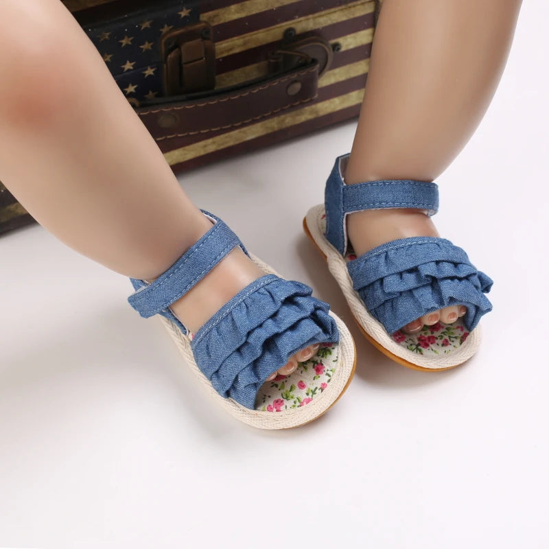 Sweet 0-18M Baby Cute Open Toed Pre School Summer Sandals Blue Princess Casual Soft Rubber Bottom Anti Slip Single Shoe Women's