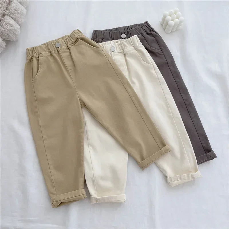 1-8 Years Boys Pants Kids Cargo Pants Mid-Rise Button Casual Outdoor Comfortable Breathable Spring Fall Fashion Chidren Trousers