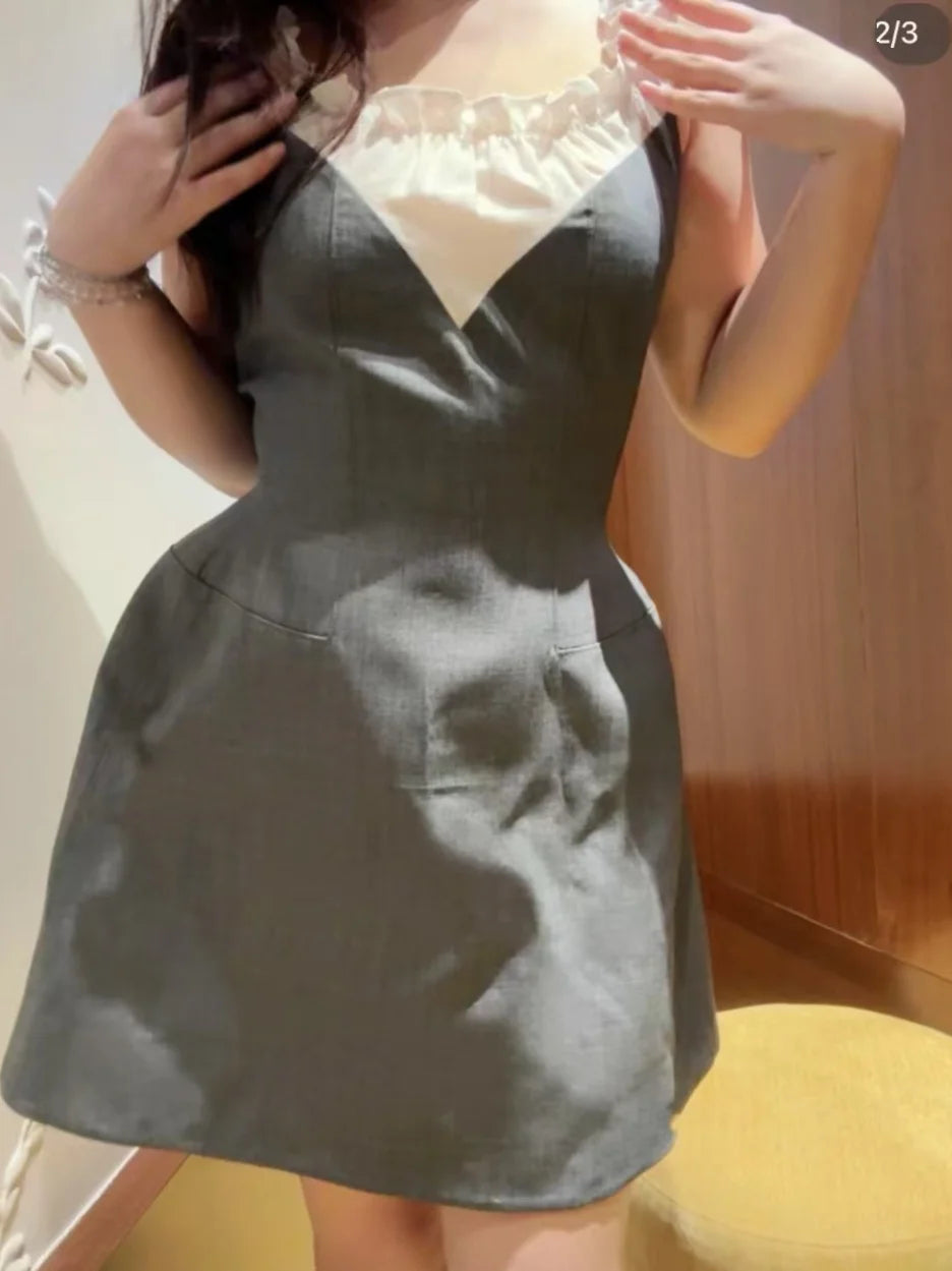 Sweet And Elegant Floral Trim Collar Dress Versatile Splicing Style Casual A-Line Skirt Suitable for All Seasons Shanghai Origin
