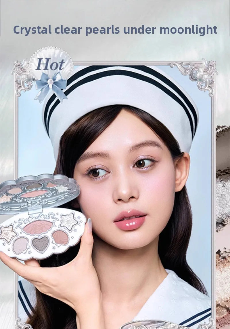 Flowerknows 6 Color Eye Shadow Palette Shell's Jewel Matte Pearl Metallic Glitter Eyeshadow Makeup Long-Wearing for Eyes